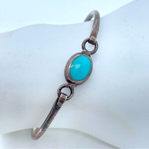 Silver Bracelet with Turquoise Color Accent Marked Partially Mexico 950